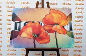 Stampa su tela – Fiori di papavero arancioni in stile orientale