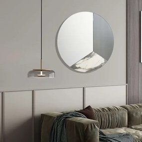 Specchio rotondo moderno 80 cm effetto marmo bianco e vetro fumč - OSCAR