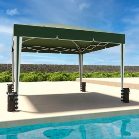 Gazebo Pieghevole Idrorepellente 3 x 3 M Da Giardino Con 4 Sacche Per Pesi E Sacca Di Trasporto Chiusura A Fisarmonica Per Fiere Campeggio Esterno Piscina Struttura Acciaio Copertura 160 gr/m² (Verde)