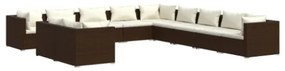 Set Divani da Giardino 11 pz con Cuscini in Polyrattan Marrone