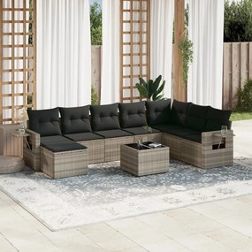 Set divano da giardino 9pz con cuscini grigio chiaro polyrattan