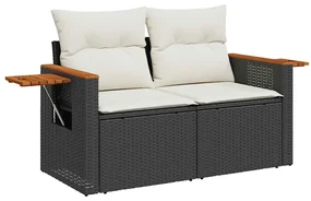 Set divani da giardino con cuscini 8 pz nero polyrattan acacia