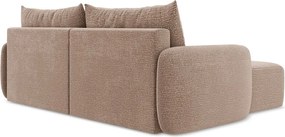 Divano angolare marrone chiaro allungabile/con contenitore (con penisola a sinistra) Kalena – Makamii