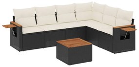 Set divani da giardino con cuscini 7pz nero polyrattan