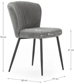 Set di 4 sedie da pranzo in velluto a coste grigio Megan - Marckeric