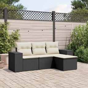 Set divani da giardino 4 pz con cuscini nero in polyrattan