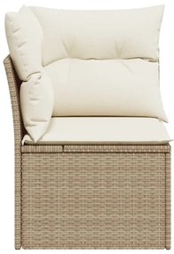 Divano angolare da giardino con cuscini beige in polyrattan