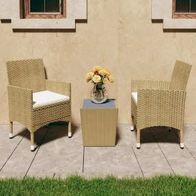 Set Bistrot Da Giardino 3 Pz Polyrattan E Vetro Temperato Beige /