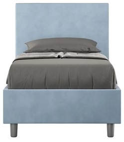 Letto singolo imbottito 80x200 microfibra Adele senza rete, con rete e contenitore, Azzurro / Contenitore