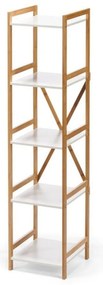 Scaffale stretto bianco a cinque livelli con struttura in bambù Lora - Bonami Essentials