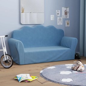 Divano Per Bambini A 2 Posti Blu İn Morbido Peluche /