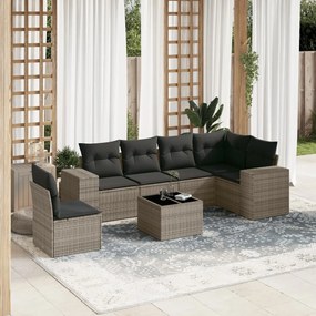 Set divani da giardino 7 pz con cuscini grigio in polyrattan