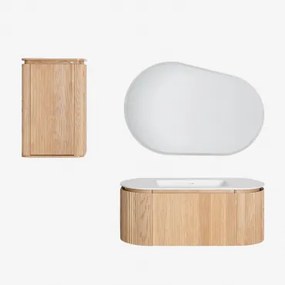 Set Mobili Da Bagno In Legno Carsone Con Lavabo Integrato Legno Naturale & Legno Naturale & Ovalado Led Y Antivaho (120x80 Cm) Meunier & Senza - Sklum