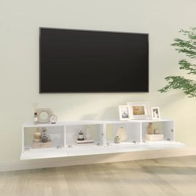 Mobili TV da Parete 2 pz Bianco Lucido 100x30x30 cm in Legno