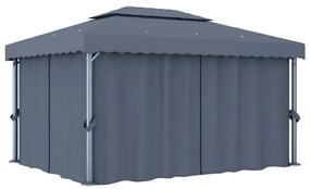 Gazebo Con Tende 4x3 Cm Antracite Alluminio /