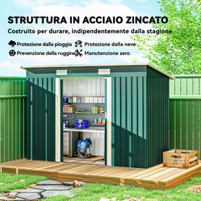 Casetta da Giardino 272x134 cm con Porte Scorrevoli Doppie e 2 Prese d'Aria in Acciaio Verde...