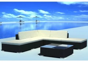 Set Divani da Giardino 6 pz con Cuscini in Polyrattan Nero