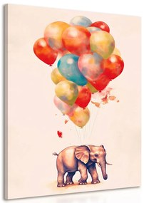 Quadro su tela – Elefante sognante con palloncini
