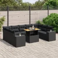 Set Divani da Giardino 10pz con Cuscini in Polyrattan Nero 3272777