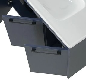 Mobile bagno sospeso 55 cm blu effetto legno con armadietto a specchio Sofia