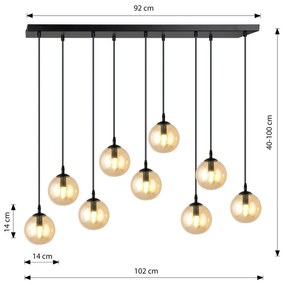 Lampadario a Sospensione in Acciaio e Vetro COSMO 9 Nero 9xE14