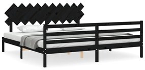 Giroletto con testiera nero 200x200 cm in legno massello