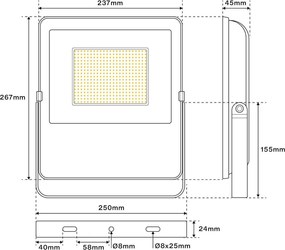 Proiettore LED 100W IP65 145lm/W con Osram chip LED Colore Bianco Caldo 3.000K