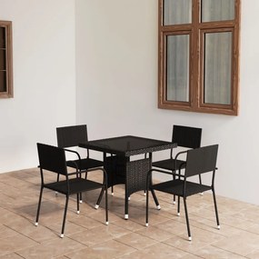 Set da pranzo da giardino 5 pz in polyrattan nero