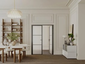 Blocco porta reversibile a due battenti 2 x H204 x L83 cm in Alluminio e Vetro smerigliato Nero  - MASERU