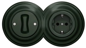 Kliklap - interruttore unipolare retrò n. 1 e presa SCHUKO 230 V con cornice, verde
