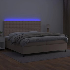 Giroletto molle materasso e led cappuccino 200x200cm similpelle