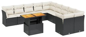 Set divani da giardino 11 pz con cuscini in polyrattan nero