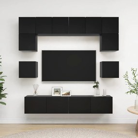 Set Di Mobili Porta Tv 8 Pz Nero İn Legno Multistrato /