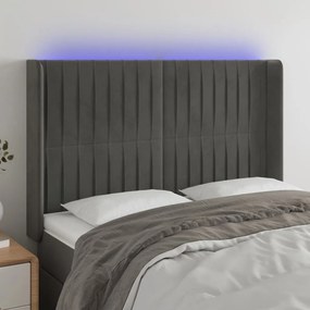 Testiera A Led Grigio Scuro 147x16x118/128cm İn Velluto /