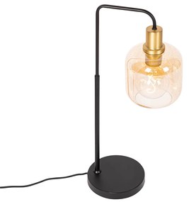 Lampada da tavolo di design nera con ottone e vetro ambrato - Zuzanna