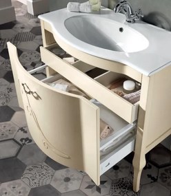 Mobile bagno classico MARTINA 90 cm - Avorio Decapč - Cassettone - Lavabo