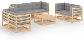 Set divani da giardino 8 pz con cuscini legno massello di pino