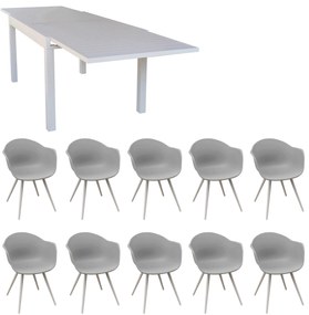 JERRI - set tavolo in alluminio cm 135/270 x 90 x 75 h con 10 Poltrone Dynamo