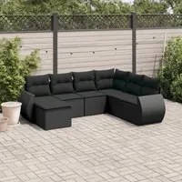 Set Divani da Giardino con Cuscini 7pz Nero Polyrattan 3254032