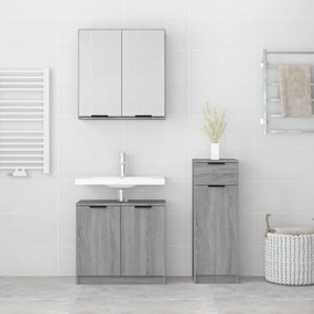 Set mobili da bagno 3 pz grigio sonoma in legno multistrato