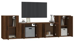 Set mobili porta tv 4 pz rovere marrone in legno multistrato