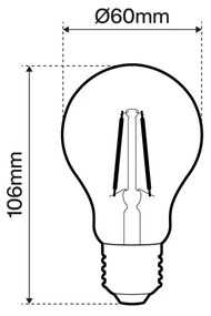 Lampada LED E27 2W Ambrata a Filamento, No Flickering - A60 Colore Bianco Caldo 2.500K