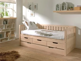 Letto con secondo letto estraibile con ruote e 3 cassetti, colore grigio