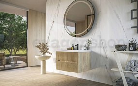 Mobile bagno teak 70x46 cannettato Urbino due cassetti con lavabo in ceramica frontale