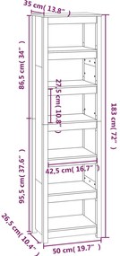 Libreria Grigia 50x35x183 cm in Legno Massello di Pino