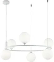 Lampadario Contemporaneo Ring Metallo Bianco 6 Luci E Diffusori Bianchi