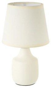 Lampada da tavolo in ceramica bianca e crema con paralume in tessuto (altezza 24 cm) - Casa Selección