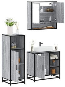 Set Mobili Da Bagno 3 Pz Grigio Sonoma İn Legno Multistrato /
