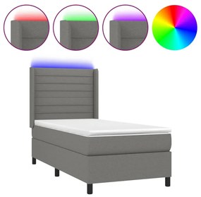 Letto a Molle Materasso e LED Grigio Scuro 90x200 cm in Tessuto