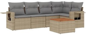 Set divano da giardino 6 pz con cuscini beige in polyrattan